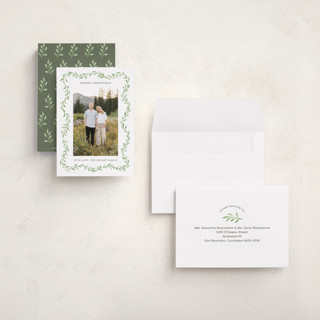 This is a eucalyptus petite holiday cards with standard by Sarah Knight called wave printing on recycled smooth signature in petite