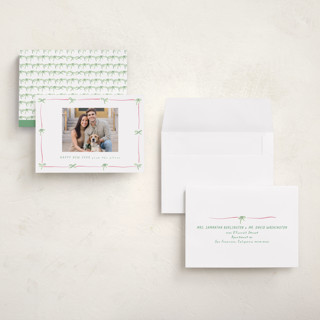 This is a candy petite holiday cards with standard by Susan Zinader called preppy bow border printing on recycled smooth signature in petite