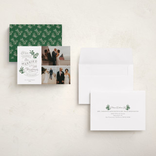 This is a evergreen petite holiday cards with standard by Sarah Brown called a little married printing on recycled smooth signature in petite