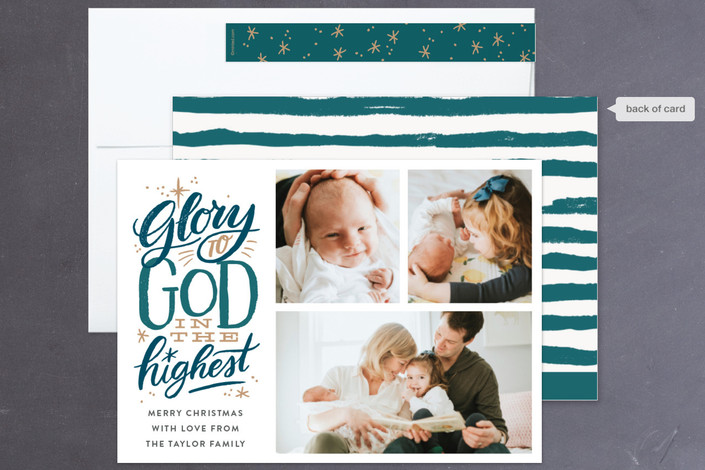 "Glory to God in the Highest Star" - Bold typographic, Hand Drawn Holiday Petite Cards in Red by Alethea and Ruth.