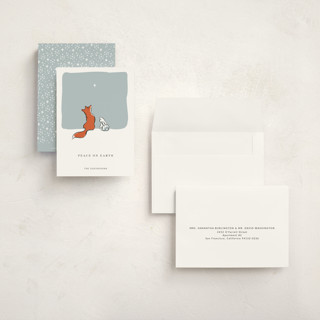 This is a frost petite holiday cards with standard by Diane Pearse called peace on earth fox and rabbit printing on signature in petite