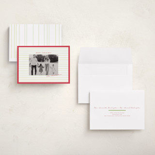 This is a holly petite holiday cards with standard by Poised Avenue called framed in stripes printing on recycled smooth signature in petite