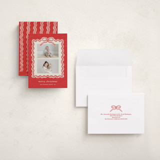 This is a cranberry petite holiday cards with standard by Kercia Jane called brushed bow printing on recycled smooth signature in petite