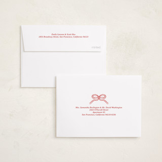 This is a cranberry petite holiday cards with standard by Kercia Jane called brushed bow printing on recycled smooth signature in petite