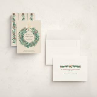 This is a vanilla petite holiday cards with standard by frau brandt called natural wreath printing on signature in petite