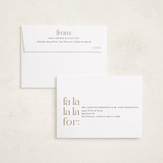 This is a golden petite holiday cards with standard by Amy Payne called fa la la la late printing on recycled smooth signature in petite