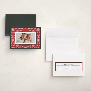 This is a poinsettia petite holiday cards with standard by Julie Murray called cottage floral printing on recycled smooth signature in petite