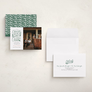 This is a pine petite holiday cards with standard by Alethea and Ruth called decking new halls printing on recycled smooth signature in petite