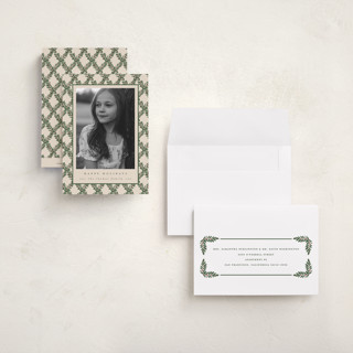 This is a eggnog petite holiday cards with standard by Leah Bisch called holly trellis printing on recycled smooth signature in petite