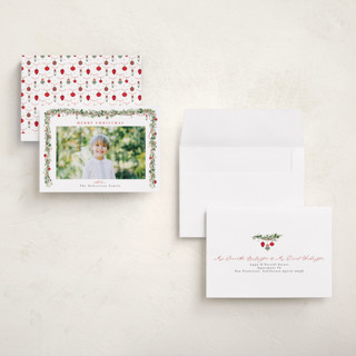 This is a holly berry petite holiday cards with standard by Susan Moyal called pine garland printing on recycled smooth signature in petite