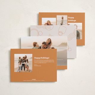 This is a champagne petite holiday cards with standard by Shari Margolin called new here printing on recycled smooth signature in petite