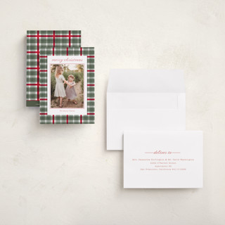 This is a wreath petite holiday cards with standard by Baumbirdy called traditional plaid printing on signature in petite