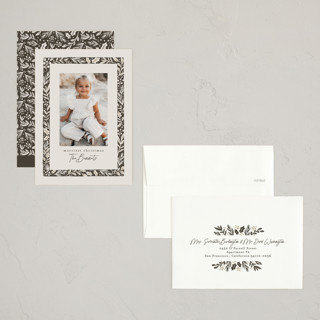 This is a graphite petite holiday cards with standard by Karidy Walker called foraged frame printing on recycled smooth signature in petite