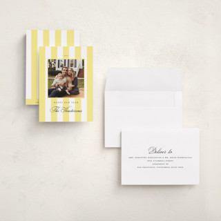 This is a honey petite holiday cards with standard by Emily Betts called preppy stripes printing on recycled smooth signature in petite