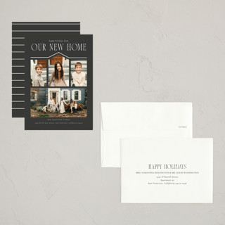 This is a charcoal petite holiday cards with standard by Angela Garrick called we moved printing on recycled smooth signature in petite