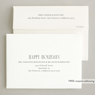 This is a charcoal petite holiday cards with standard by Angela Garrick called we moved printing on recycled smooth signature in petite
