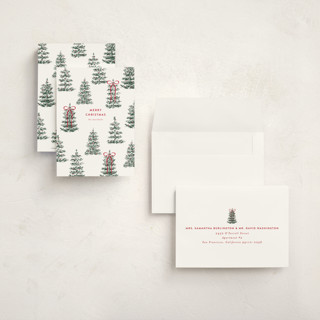 This is a snow petite holiday cards with standard by Angela Garrick called festive forest printing on signature in petite