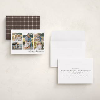 This is a chestnut petite holiday cards with standard by Wildfield Paper Co called drift printing on recycled smooth signature in petite