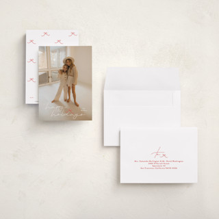 This is a holly petite holiday cards with standard by Phrosné Barwood called little cute bow printing on recycled smooth signature in petite