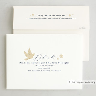 This is a night foil pressed holiday cards with foil pressed by Hannah Williams called peace dove arch printing on signature in standard