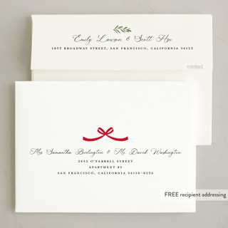 This is a peppermint foil pressed holiday cards with foil pressed by Susan Moyal called christmas bow printing on signature in standard