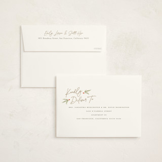 This is a pine foil pressed holiday cards with foil pressed by Robert and Stella called holiday script printing on signature in standard