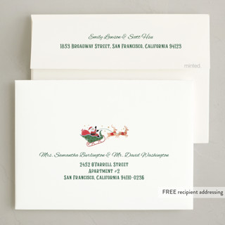 This is a cranberry foil pressed holiday cards with foil pressed by Paper Sun Studio called the night before christmas printing on signature in standard