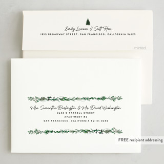 This is a juniper foil pressed holiday cards with foil pressed by Susan Moyal called decorated christmas printing on signature in standard