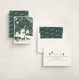 This is a forest non photo holiday cards with standard by Maja Cunningham called winter linocut printing on signature in standard