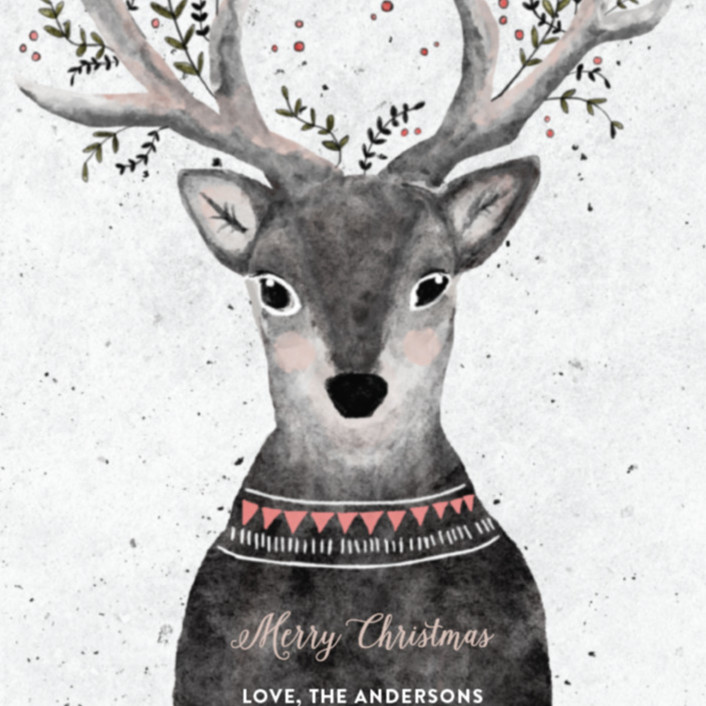 "Reindeer Love" - Bohemian Holiday Cards in Grapefruit by Cass Loh.