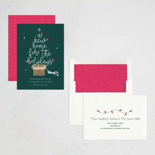This is a spruce non photo holiday cards with standard by Corinne Malesic called twinkling new home printing on signature in standard