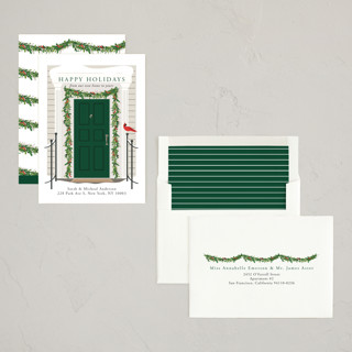 This is a pine non photo holiday cards with standard by Susan Moyal called from our home to yours printing on signature in standard