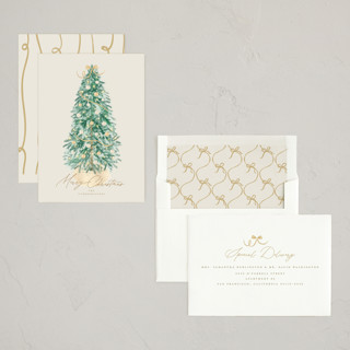 This is a golden non photo holiday cards with standard by Tamara Hilje called farmhouse tree printing on signature in standard