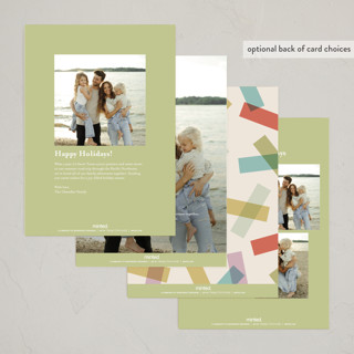 This is a teal non photo holiday cards with standard by Ellen Schlegelmilch called confetti strips printing on signature in standard