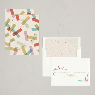 This is a teal non photo holiday cards with standard by Ellen Schlegelmilch called confetti strips printing on signature in standard