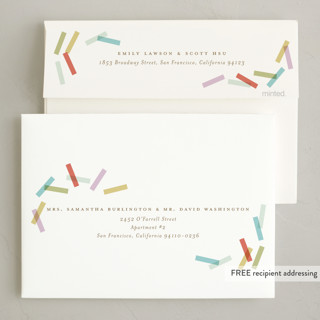 This is a teal non photo holiday cards with standard by Ellen Schlegelmilch called confetti strips printing on signature in standard