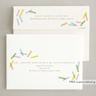 This is a pastel non photo holiday cards with standard by Ellen Schlegelmilch called confetti strips printing on signature in standard