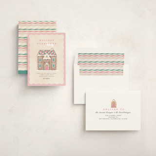 This is a cotton candy non photo holiday cards with standard by Pixel and Hank called holiday greetings printing on signature in standard