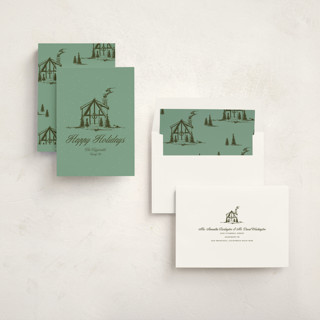 This is a pine non photo holiday cards with standard by Jen Ramsey called christmas cabin printing on signature in standard