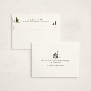 This is a pine non photo holiday cards with standard by Jen Ramsey called christmas cabin printing on signature in standard