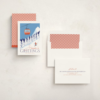 This is a sky non photo holiday cards with standard by Kaydi Bishop called vintage ski poster printing on signature in standard