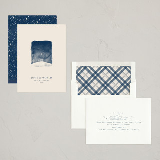 This is a cream non photo holiday cards with standard by Robert and Stella called tiny nativity printing on signature in standard