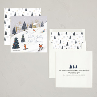 This is a mauve non photo holiday cards with standard by Sehee Lee called holly jolly, let it snow printing on signature in standard