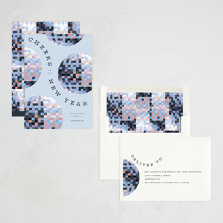 This is a sky non photo holiday cards with standard by Pixel and Hank called new year disco printing on signature in standard