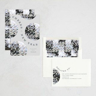 This is a smoke non photo holiday cards with standard by Pixel and Hank called new year disco printing on signature in standard