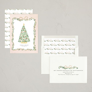 This is a champagne non photo holiday cards with standard by Itsy Belle Studio called vintage bow tree printing on signature in standard