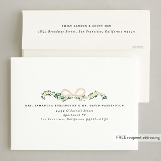 This is a champagne non photo holiday cards with standard by Itsy Belle Studio called vintage bow tree printing on signature in standard