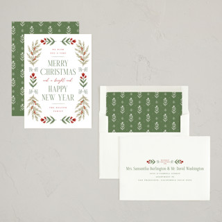 This is a pine non photo holiday cards with standard by Wildfield Paper Co called folk floral printing on signature in standard