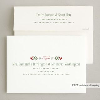 This is a pine non photo holiday cards with standard by Wildfield Paper Co called folk floral printing on signature in standard