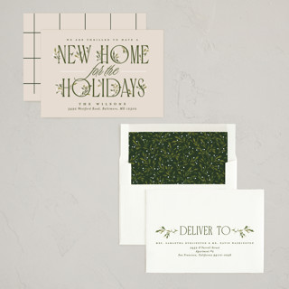 This is a cream non photo holiday cards with standard by Erin L. Wilson called hearth printing on signature in standard